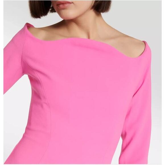 $1400 Monot Off Shoulder Fuchsia Pink Long Sleeve Maxi Dress Sz M - Picture 3 of 16